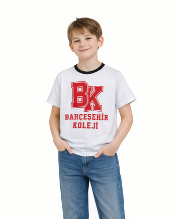 Bahçeşehir Siyah Yaka Kırmızı Logolu Beyaz T-Shirt