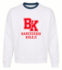 Bahçeşehir Navy Collar Red Logo White Sweatshirt