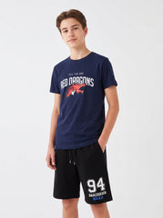 Bahçeşehir Koleji Özel Tasarım Lacivert T-Shirt + Beyaz- Mavi Baskılı Siyah Şort Kombini
