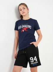 Bahçeşehir Koleji Özel Tasarım Lacivert T-Shirt + Beyaz- Mavi Baskılı Siyah Şort Kombini