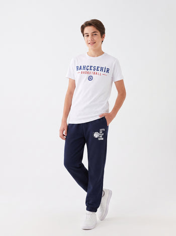Bahçeşehir Koleji Beyaz Basketball T-Shirt + Koyu Lacivert Eşofman Kombini