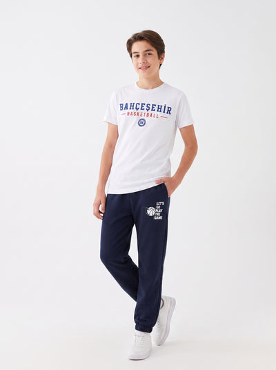 Bahçeşehir Koleji Beyaz Basketball T-Shirt + Koyu Lacivert Eşofman Kombini