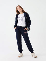Bahçeşehir Koleji Özel Tasarım Beyaz T-shirt + Koyu Lacivert Kolej Ceketi + Eşofman Altı 2 iplik Kombini