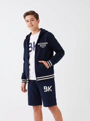 Bahçeşehir Koleji BK Logolu Beyaz T-shirt + Koyu Lacivert Kolej Ceketi + BK Logolu Siyah Şort Kombini