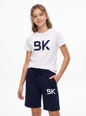 Bahçeşehir Koleji BK Logolu Beyaz T-shirt + Koyu Lacivert Kolej Ceketi + BK Logolu Siyah Şort Kombini