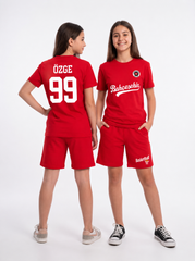 Bahçeşehir Koleji Özelleştirilebilir Kırmızı Forma T-Shirt + Kırmızı Basketball Şort Kombini