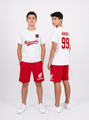 Bahçeşehir Koleji Özelleştirilebilir Beyaz Forma T-Shirt + Kırmızı Basketball Şort Kombini