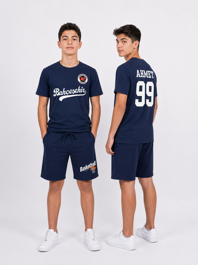 Bahçeşehir Koleji Özelleştirilebilir Koyu Lacivert Forma T-Shirt + Koyu Lacivert Basketball Şort Kombini