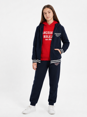 Bahçeşehir Koleji Kırmızı Kapüşonlu Sweatshirt + Koyu Lacivert Kolej Ceketi + Eşofman Altı 3 iplik Set