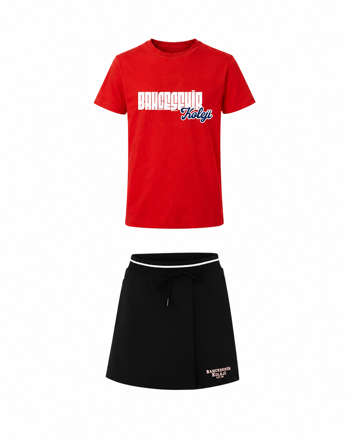 Bahçeşehir Koleji Özel Tasarım Kırmızı T-shirt + Şort Etek