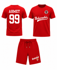 Bahçeşehir Koleji Özelleştirilebilir Kırmızı Forma T-Shirt + Kırmızı Basketball Şort Kombini
