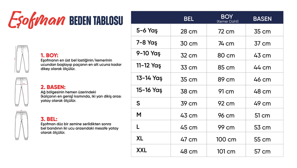 Eşofman beden tablosu