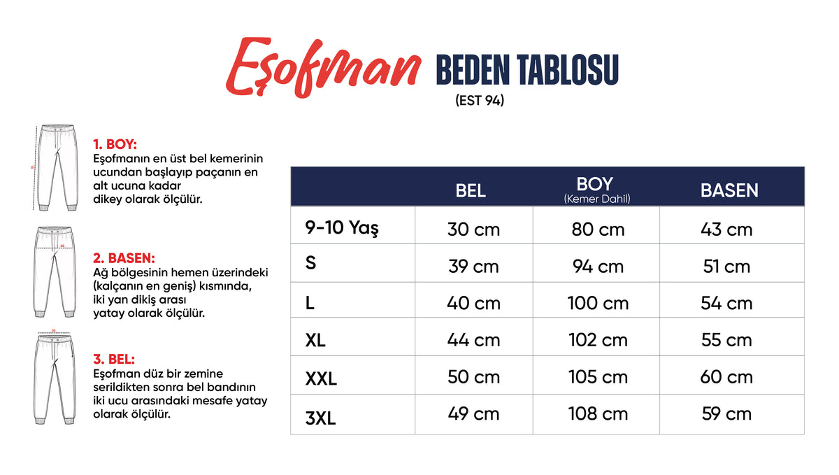 Eşofman (EST94) beden tablosu