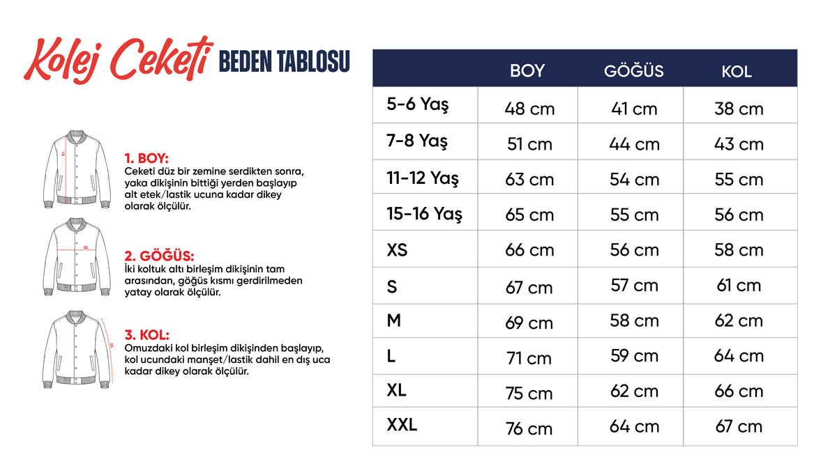 Kolej Ceketi beden tablosu