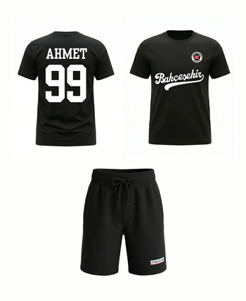 Bahçeşehir Koleji Özelleştirilebilir Siyah Forma T-Shirt + Siyah Şort Kombini