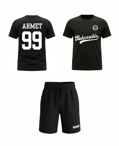 Bahçeşehir Koleji Özelleştirilebilir Siyah Forma T-Shirt + Siyah Şort Kombini