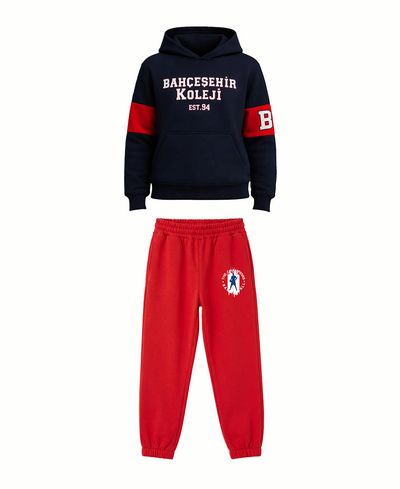 Bahçeşehir Koleji EST 94 Kapüşonlu Sweatshirt + Kırmızı Eşofman Altı