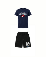 Bahçeşehir Koleji Özel Tasarım Lacivert T-Shirt + Beyaz- Mavi Baskılı Siyah Şort Kombini