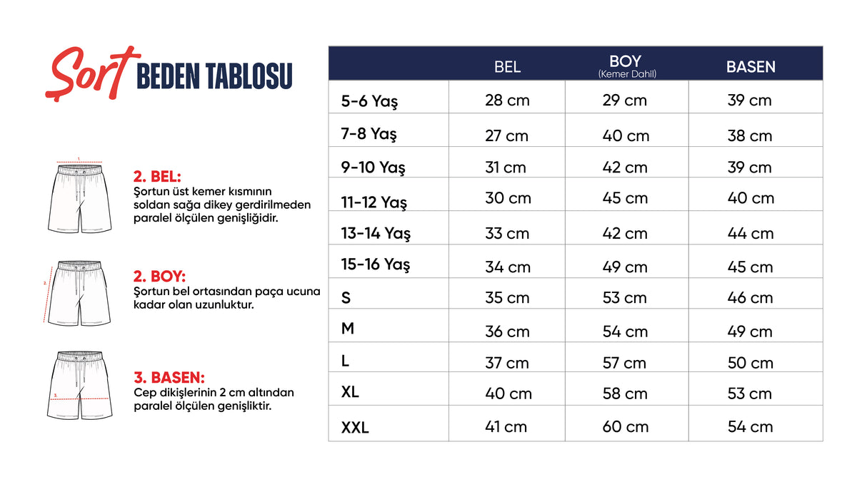 Şort beden tablosu