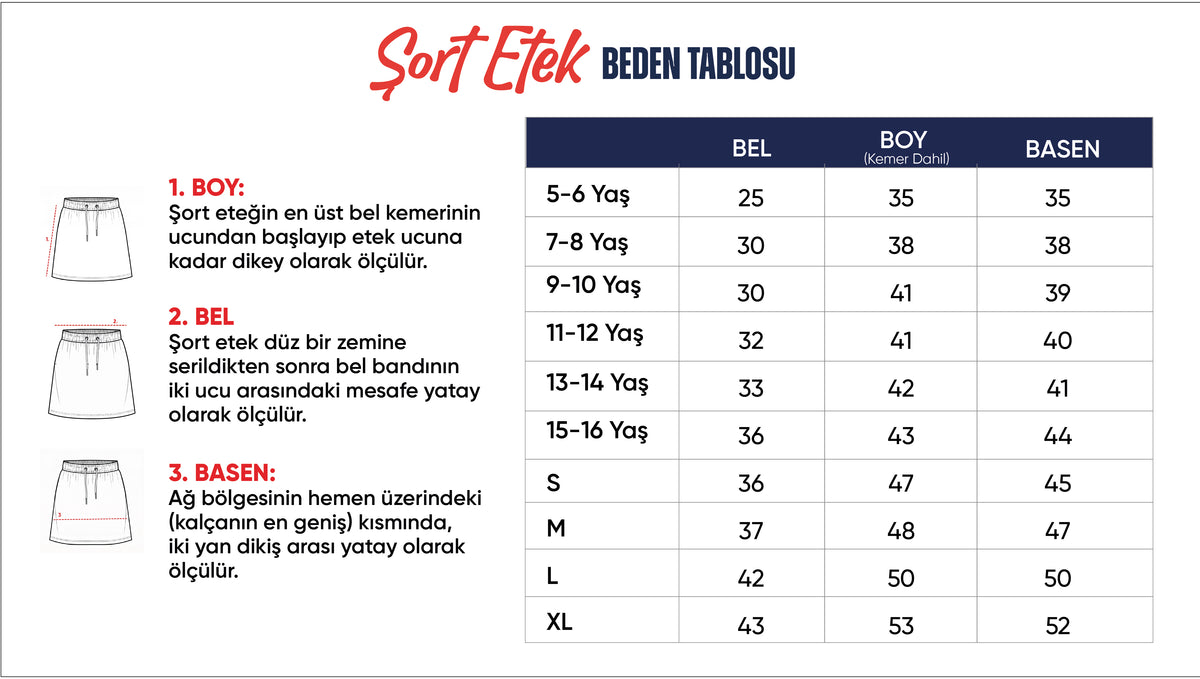 Şort Etek beden tablosu