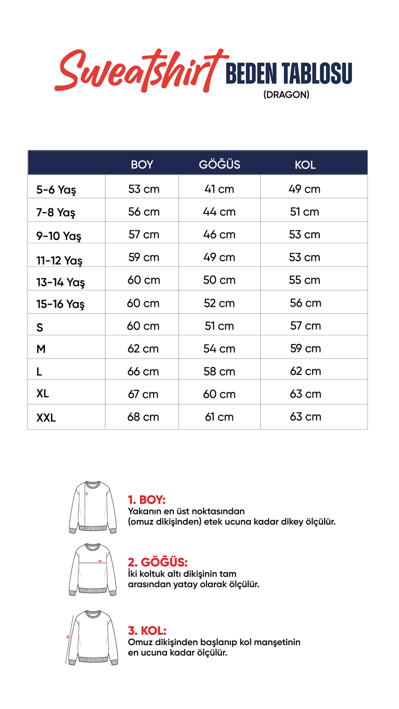 Sweatshirt (Dragon) beden tablosu