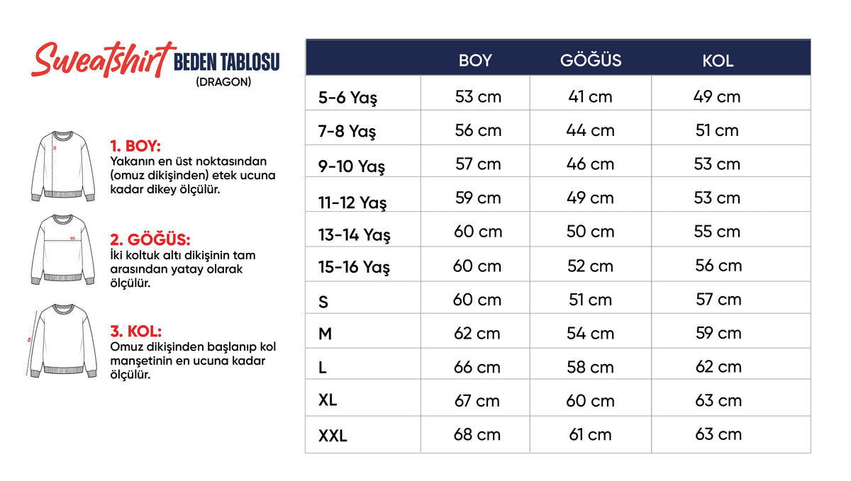 Sweatshirt (Dragon) beden tablosu