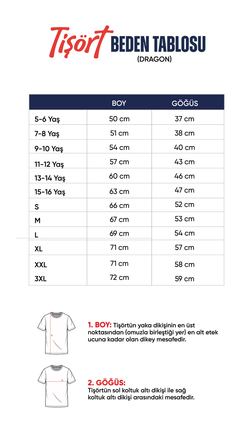 Tişört (Dragon) beden tablosu
