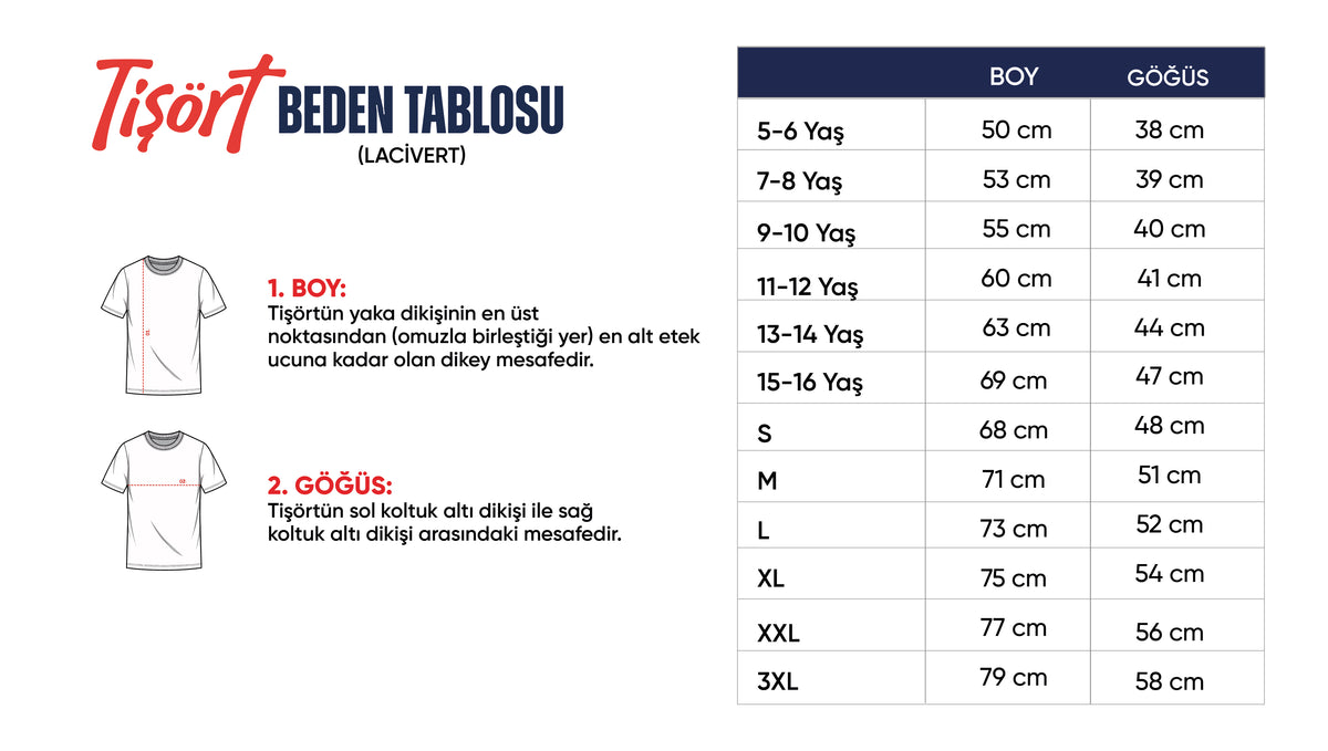 Tişört (Lacivert) beden tablosu