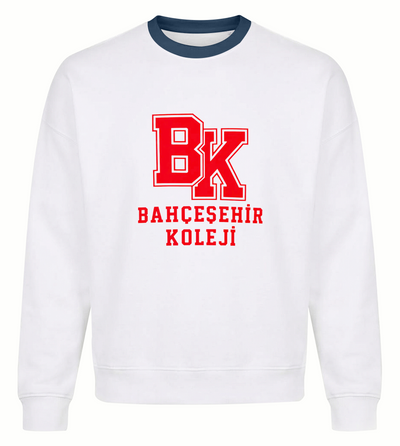 Bahçeşehir Lacivert Yaka Kırmızı Logolu Beyaz Sweatshirt