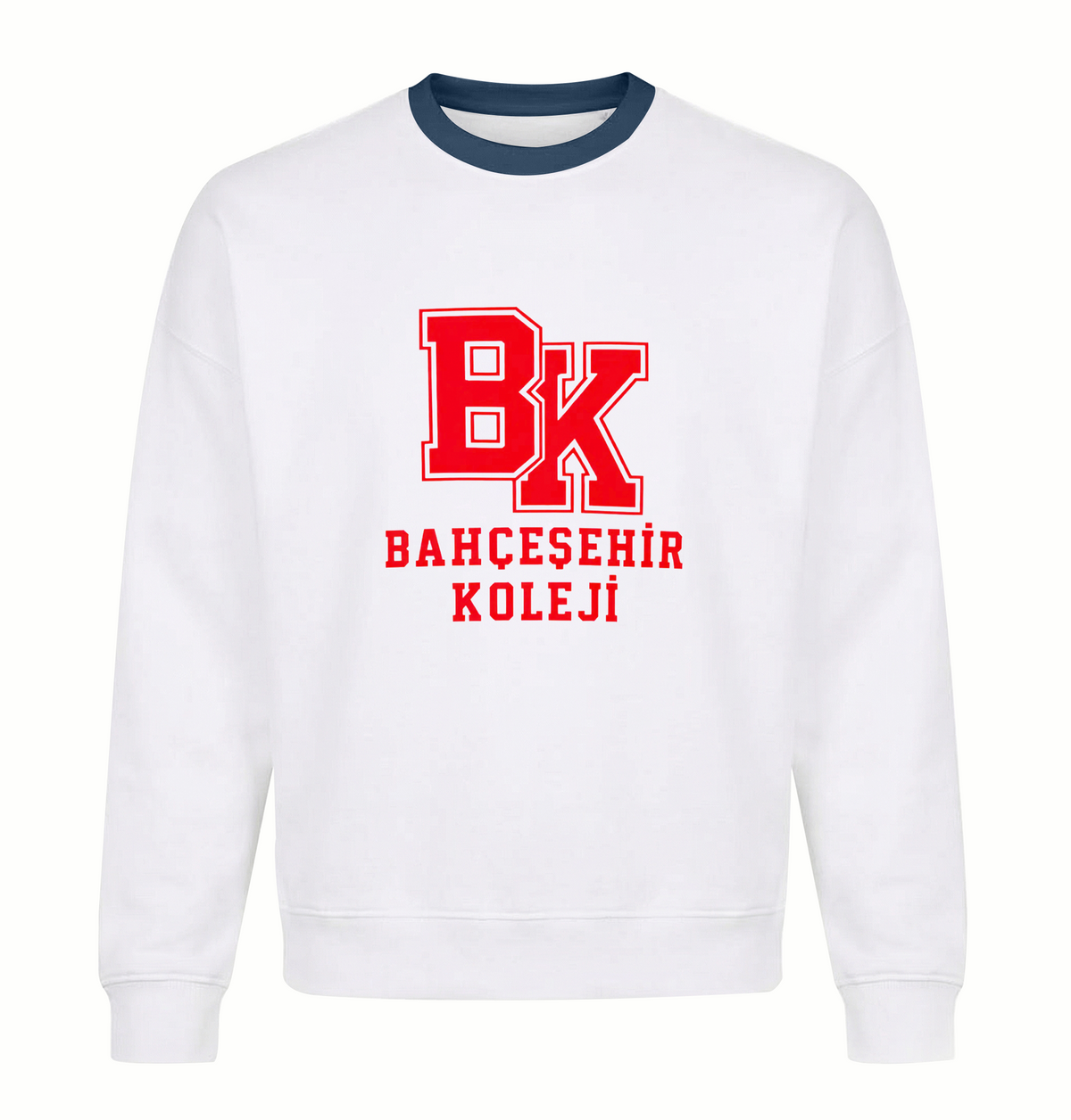 Bahçeşehir Lacivert Yaka Kırmızı Logolu Beyaz Sweatshirt