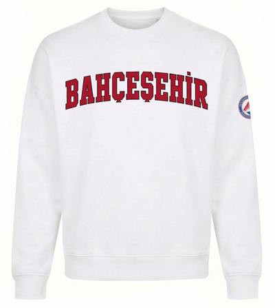 Bahçeşehir Kırmızı Logo Beyaz Sweatshirt