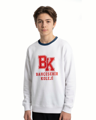 Bahçeşehir Lacivert Yaka Kırmızı Logolu Beyaz Sweatshirt