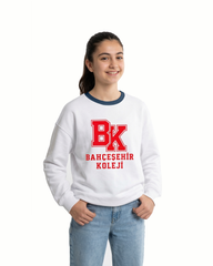 Bahçeşehir Lacivert Yaka Kırmızı Logolu Beyaz Sweatshirt