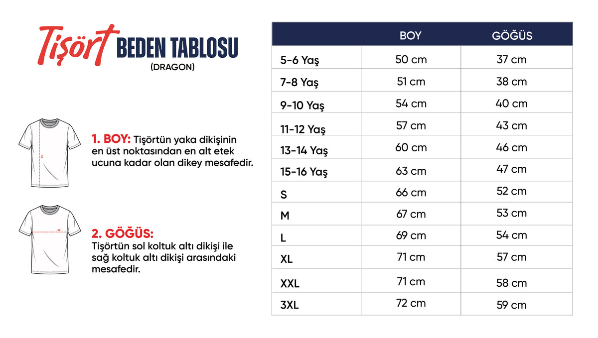 Tişört (Dragon) beden tablosu