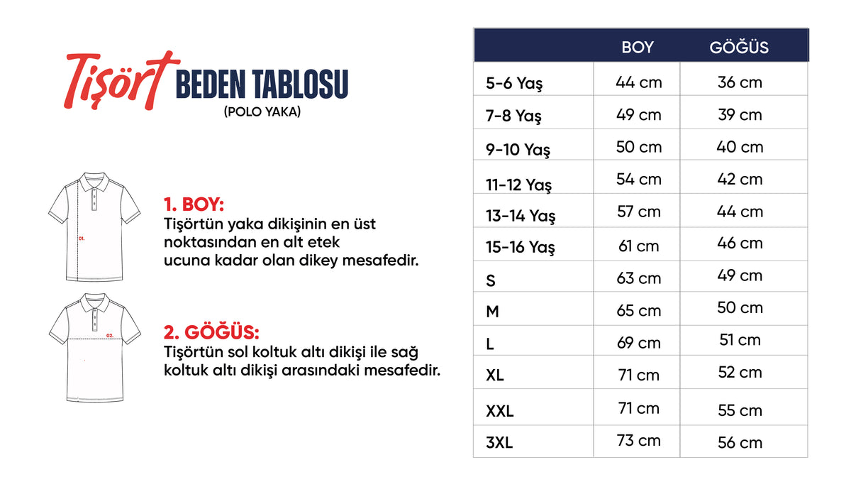 Tişört (Polo Yaka) beden tablosu